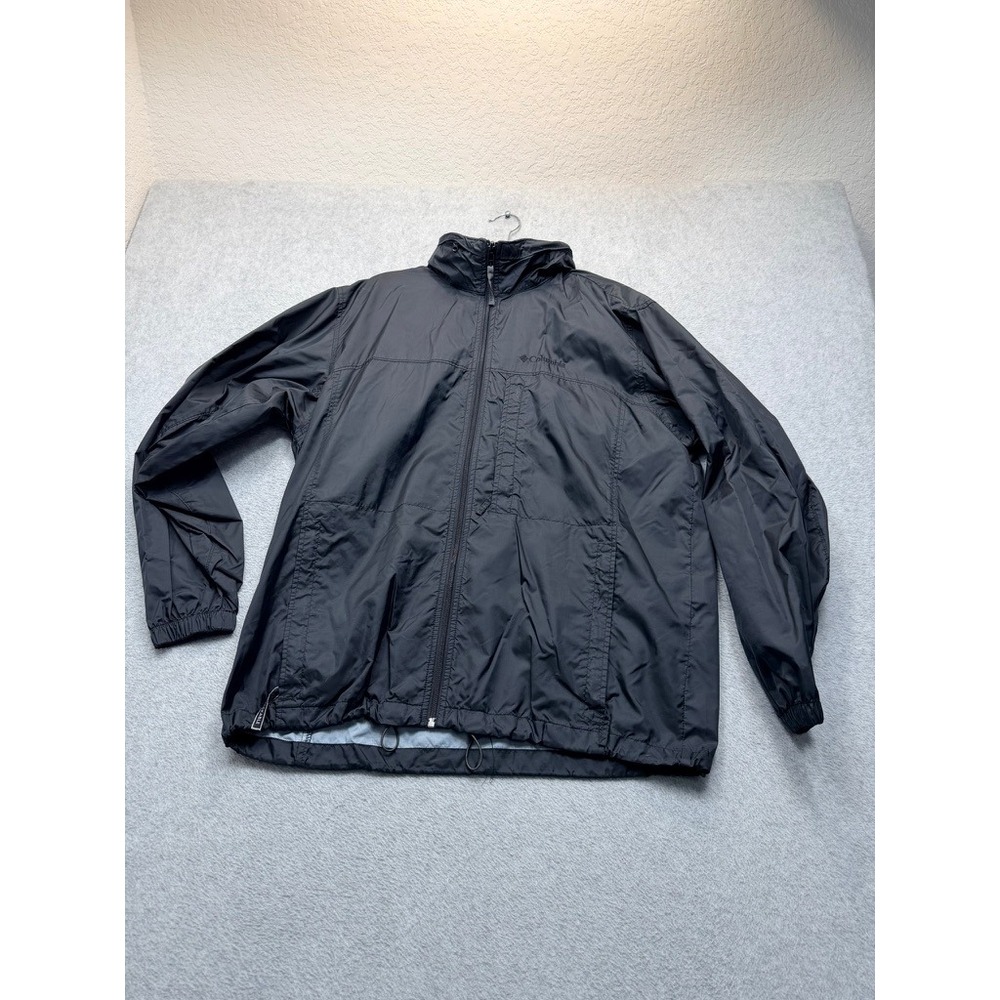 Columbia Mens Black Packable Windbreaker Jacket Full Zip Lightweight XL D-2-4